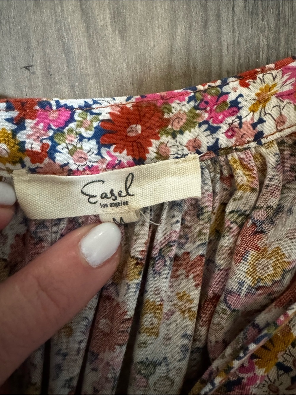 easel Floral Puff-Sleeve Midi Dress in Pink & Orange - Picture 3 of 10